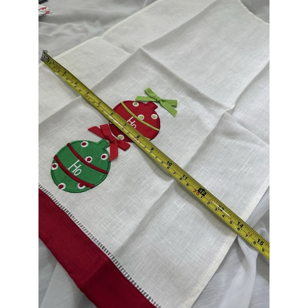 Lot of 6 NEW Christmas Linens Towels Gift Bags Embroidered Trees Poinsetta‎